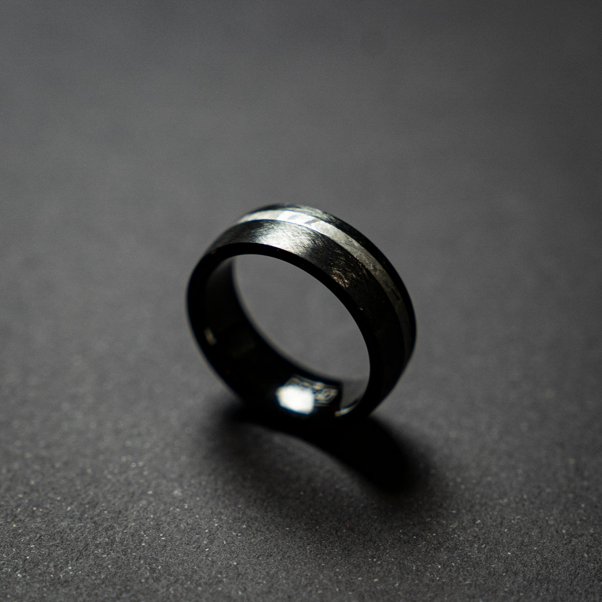 Brushed Black Tungsten Ring | Meteorite Ring, Unique Engagement Ring For Men, Statement Ring, Stripe Ring, Black Wedding Band, Modern Ring.