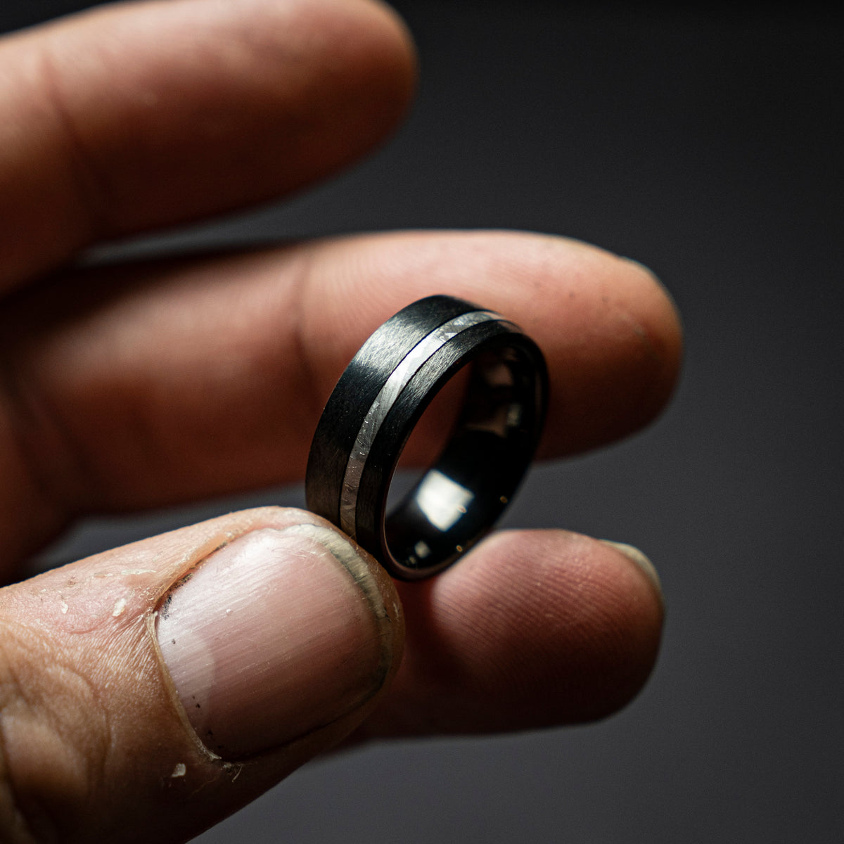 Brushed Black Tungsten Ring | Meteorite Ring, Unique Engagement Ring For Men, Statement Ring, Stripe Ring, Black Wedding Band, Modern Ring.