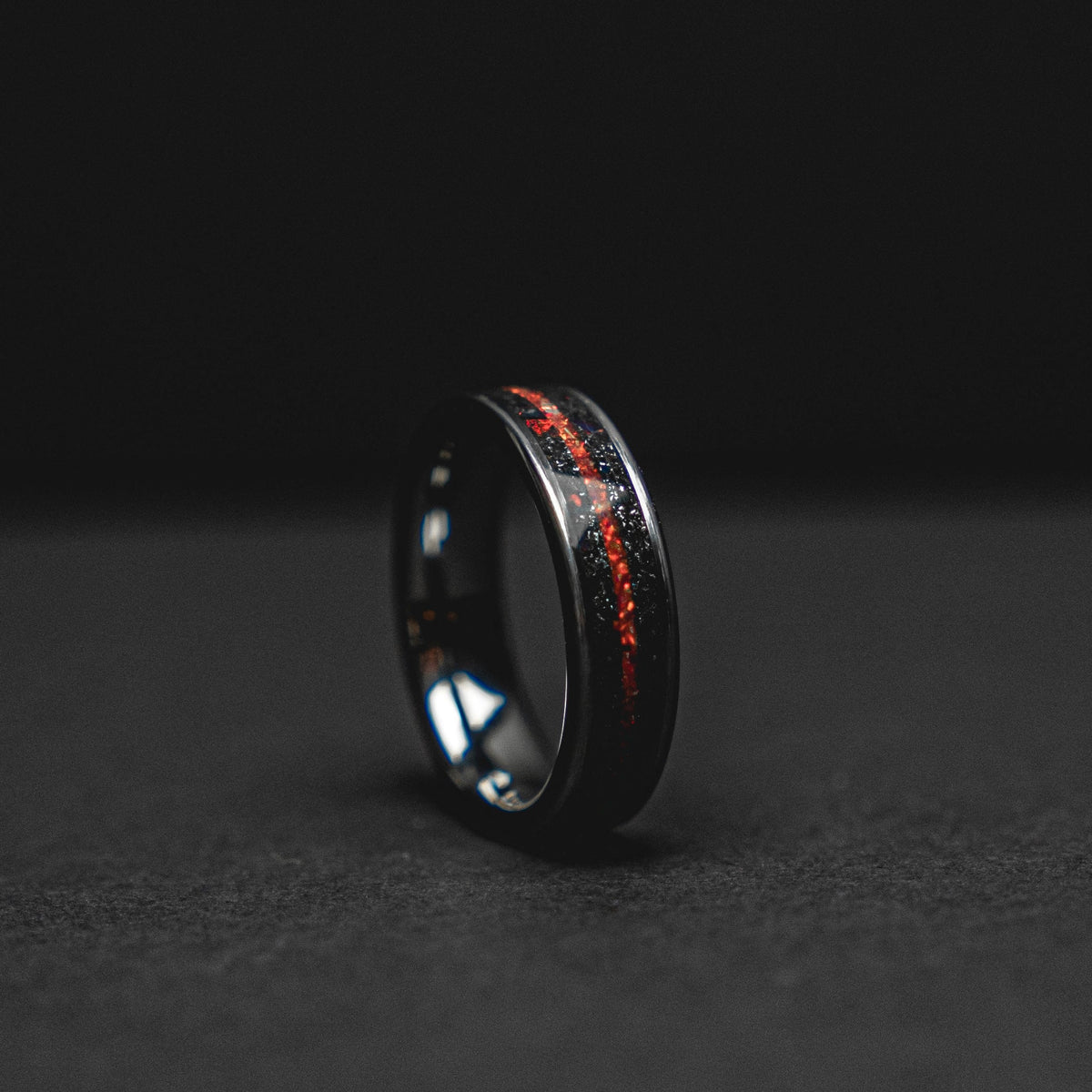 Meteorite tungsten ring men, Red opal ring, mens wedding band, mens ring, wedding band men, 6mm wide ring.
