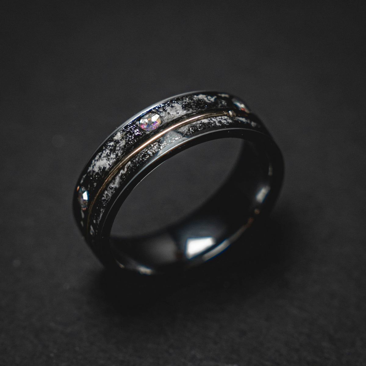 meteorite ring, Glow in the dark ring, glow ring, Gold tungsten ring, tungsten ring men, Lunar jewelry, mens wedding band, mens ring.