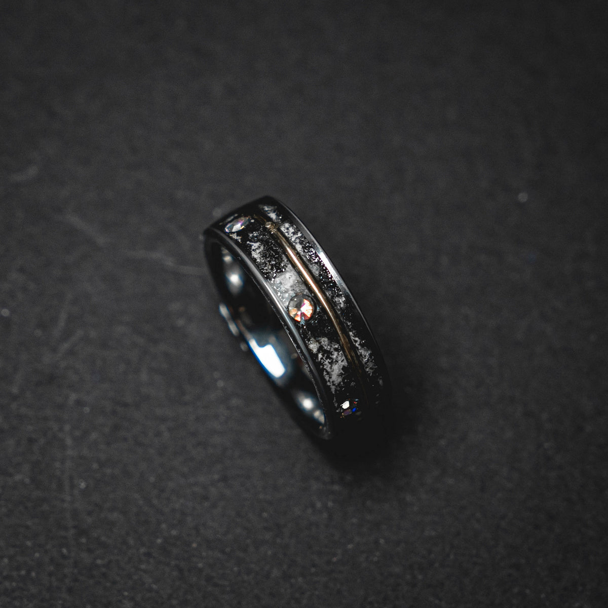 meteorite ring, Glow in the dark ring, glow ring, Gold tungsten ring, tungsten ring men, Lunar jewelry, mens wedding band, mens ring.