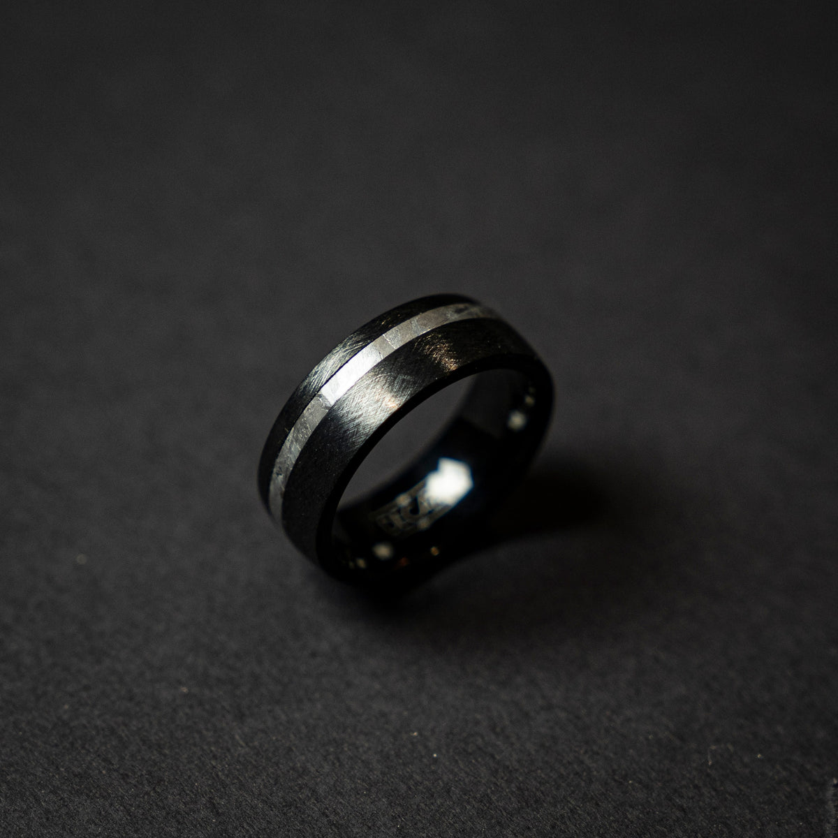 Brushed Black Tungsten Ring | Meteorite Ring, Unique Engagement Ring For Men, Statement Ring, Stripe Ring, Black Wedding Band, Modern Ring.