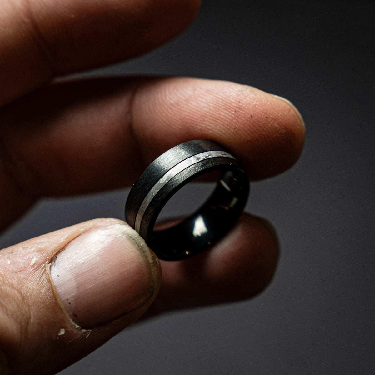 Brushed Black Tungsten Ring | Meteorite Ring, Unique Engagement Ring For Men, Statement Ring, Stripe Ring, Black Wedding Band, Modern Ring.