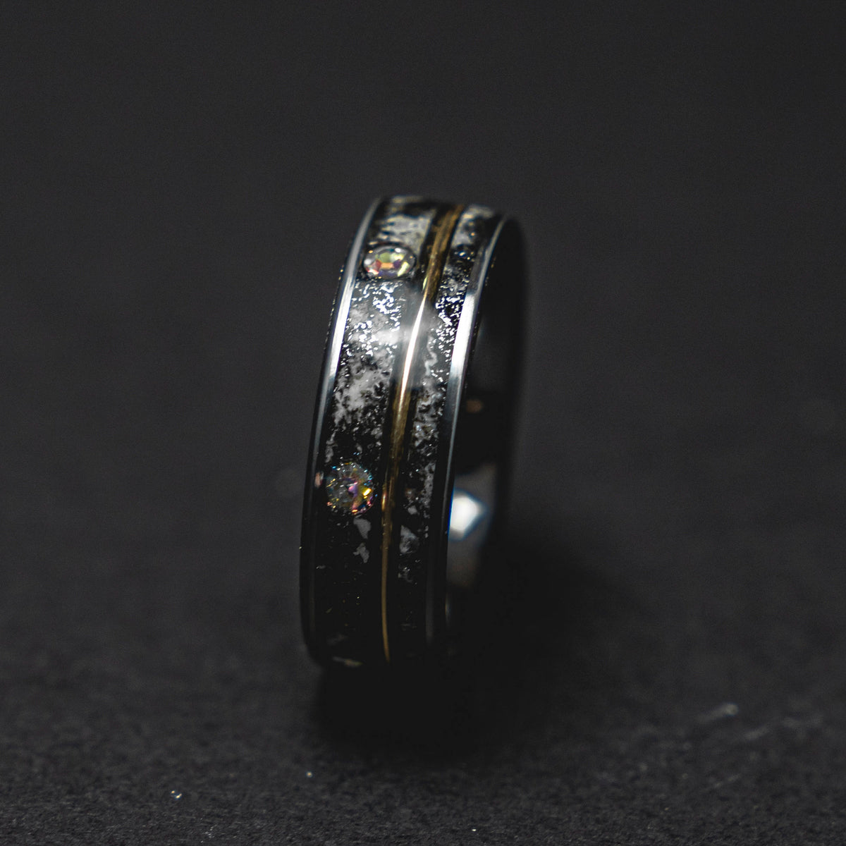 meteorite ring, Glow in the dark ring, glow ring, Gold tungsten ring, tungsten ring men, Lunar jewelry, mens wedding band, mens ring.
