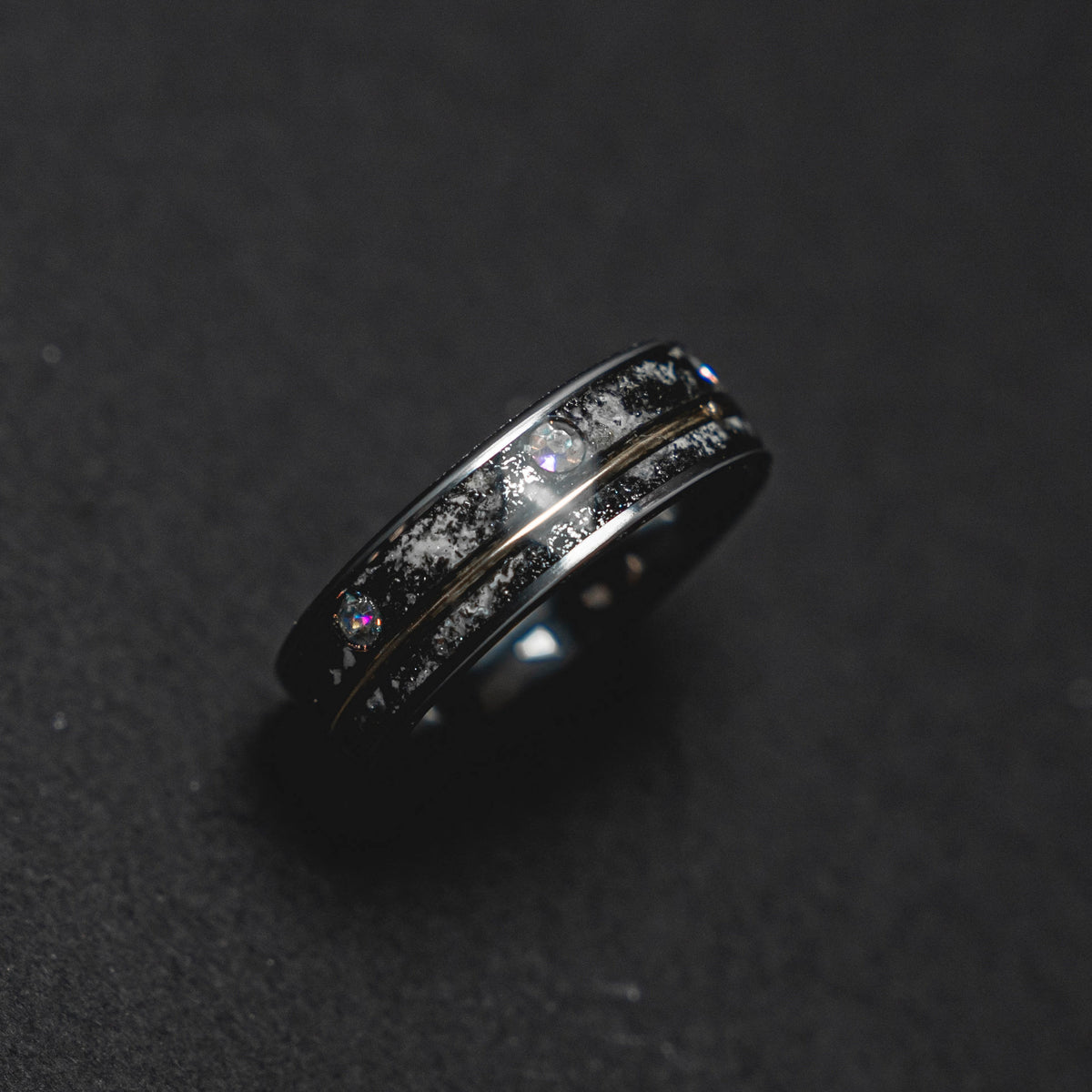 meteorite ring, Glow in the dark ring, glow ring, Gold tungsten ring, tungsten ring men, Lunar jewelry, mens wedding band, mens ring.
