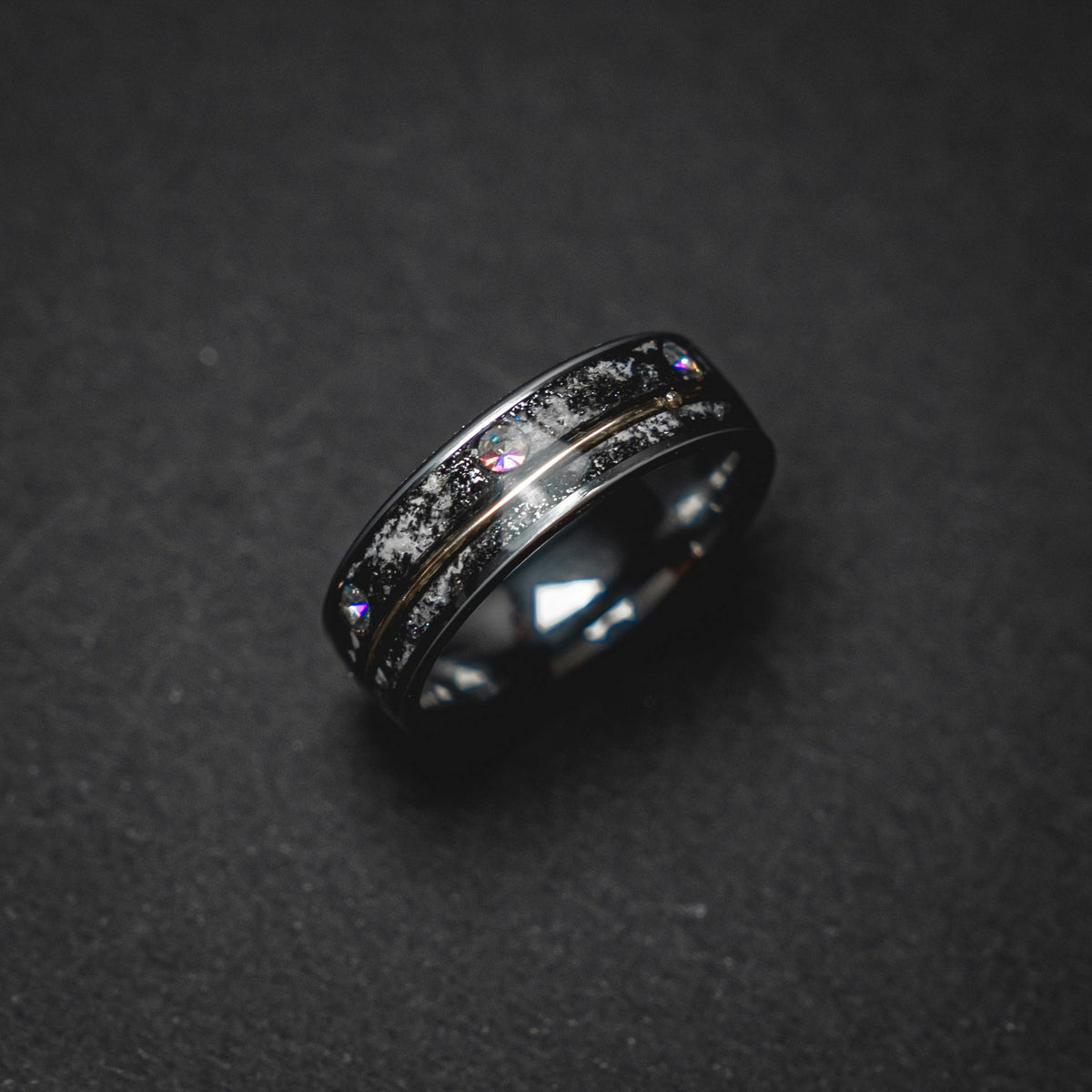 meteorite ring, Glow in the dark ring, glow ring, Gold tungsten ring, tungsten ring men, Lunar jewelry, mens wedding band, mens ring.