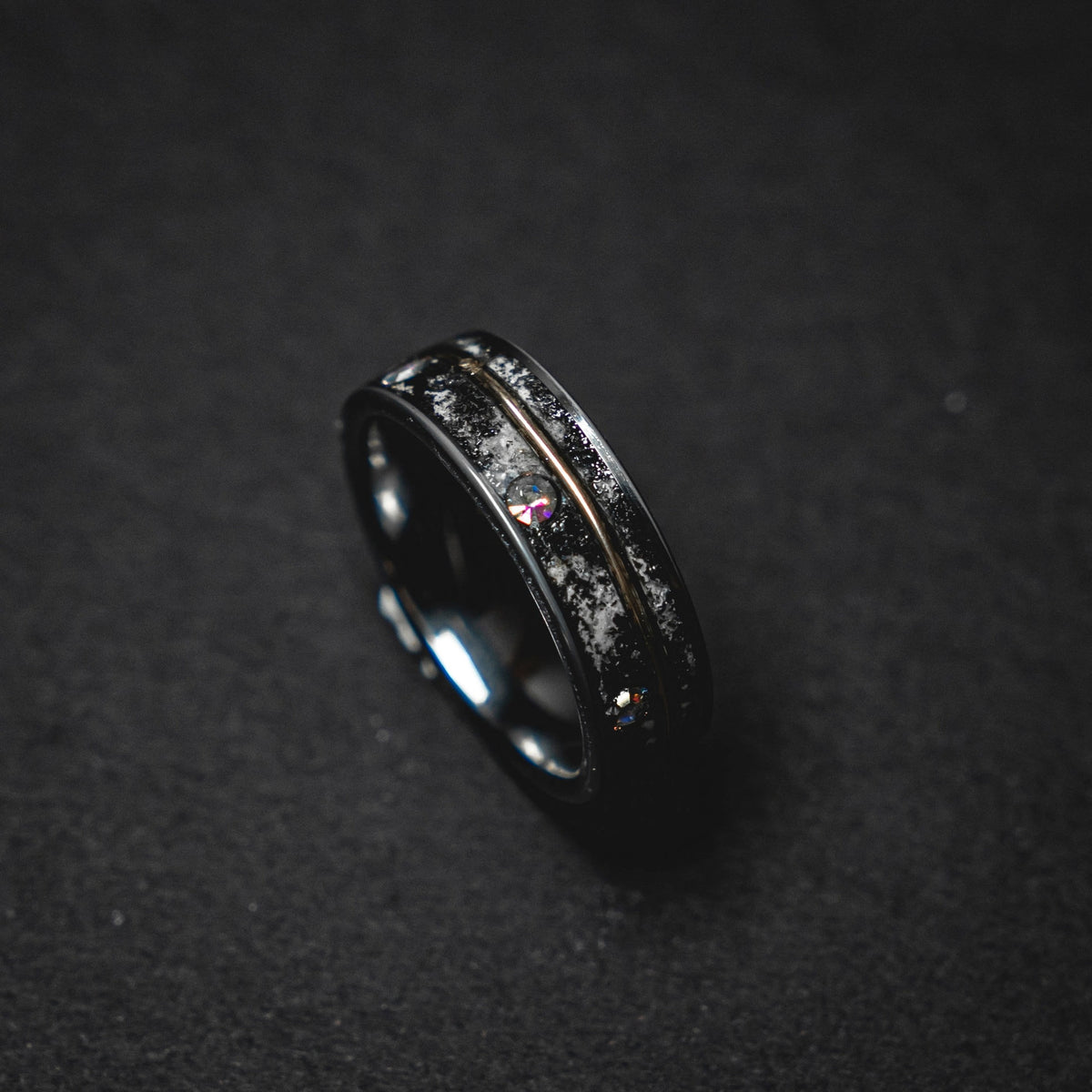 meteorite ring, Glow in the dark ring, glow ring, Gold tungsten ring, tungsten ring men, Lunar jewelry, mens wedding band, mens ring.