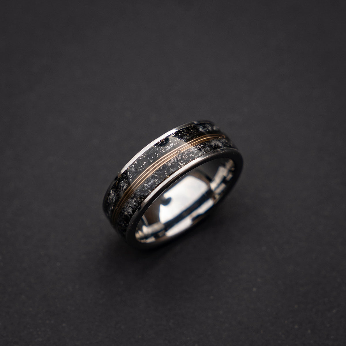 Meteorite Dust ring with glow in the dark and Goldwire.