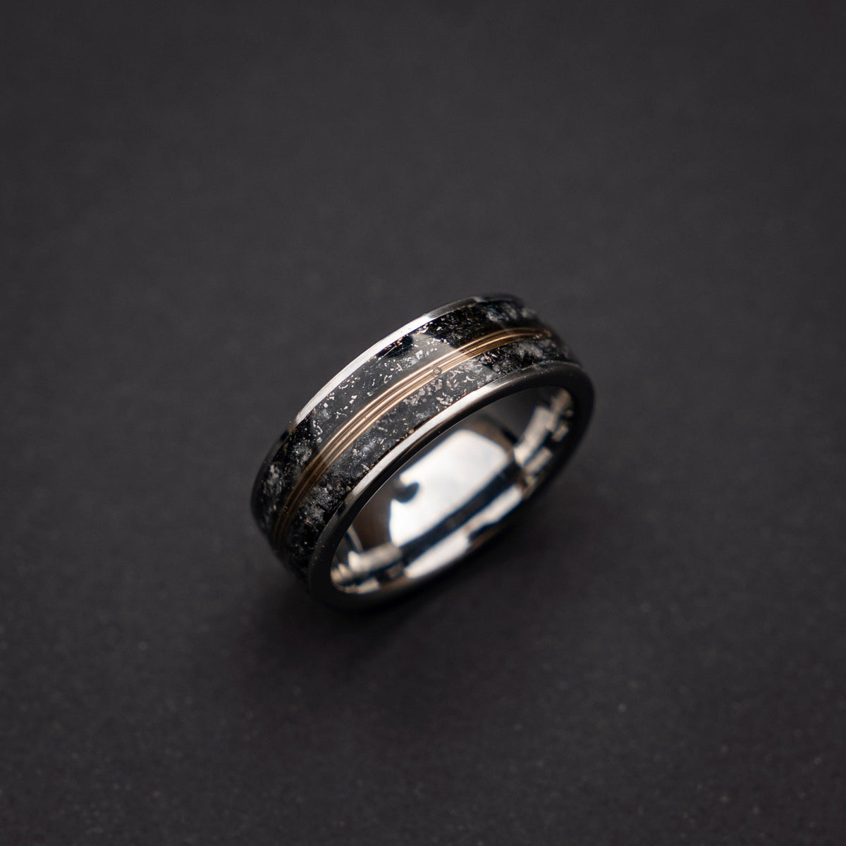 meteorite ring, Glow in the dark ring, glow ring, Gold tungsten ring, tungsten ring men, Lunar jewelry, mens wedding band, mens ring.