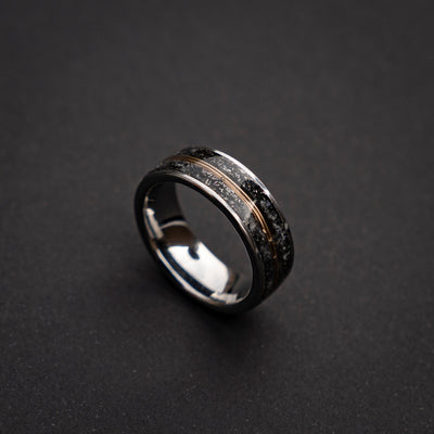 meteorite ring, Glow in the dark ring, glow ring, Gold tungsten ring, tungsten ring men, Lunar jewelry, mens wedding band, mens ring.