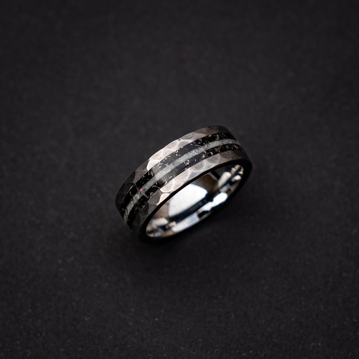Mens moonstone engagement Tungsten ring with Meteorite shavings  | Decazi