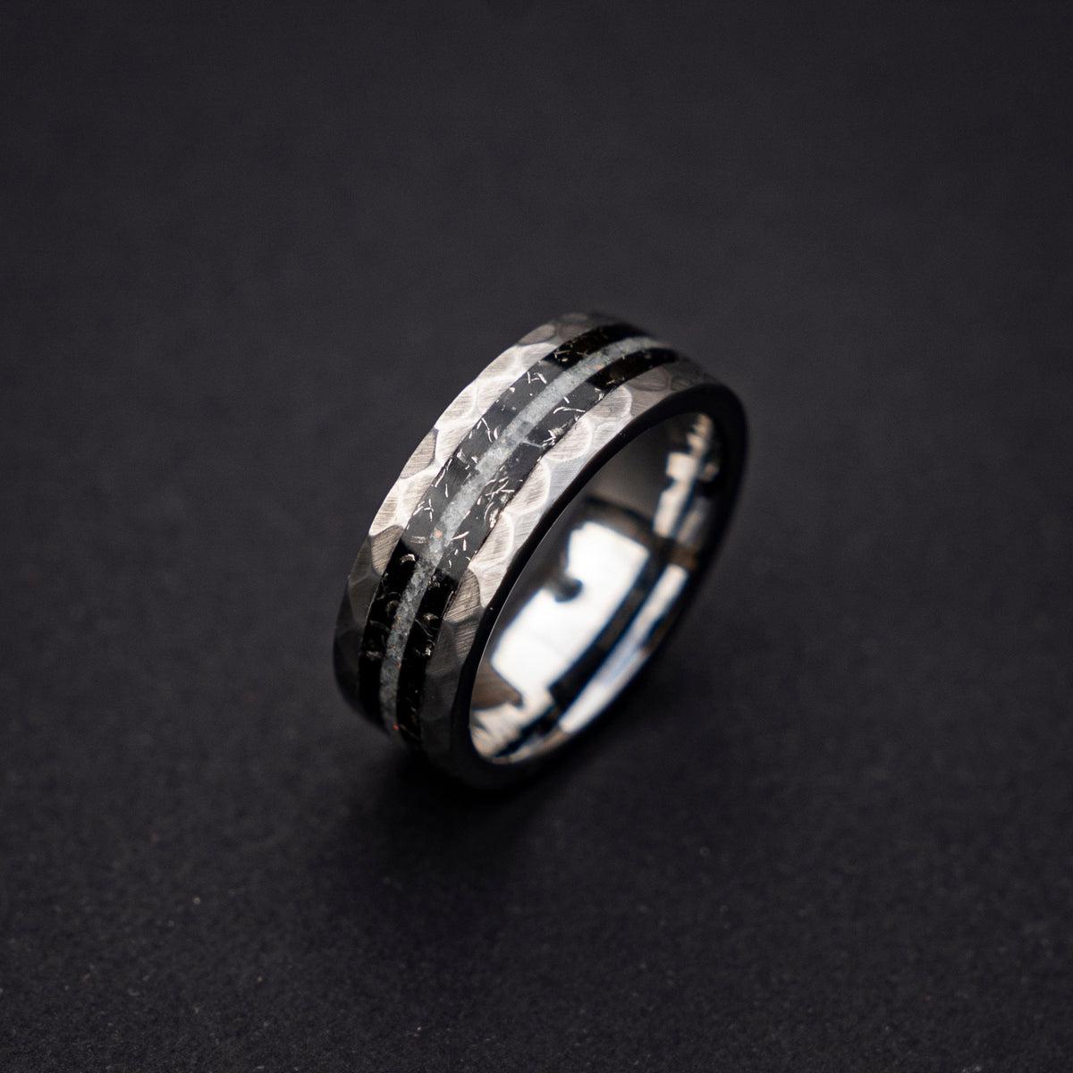 Mens moonstone engagement Tungsten ring with Meteorite shavings  | Decazi