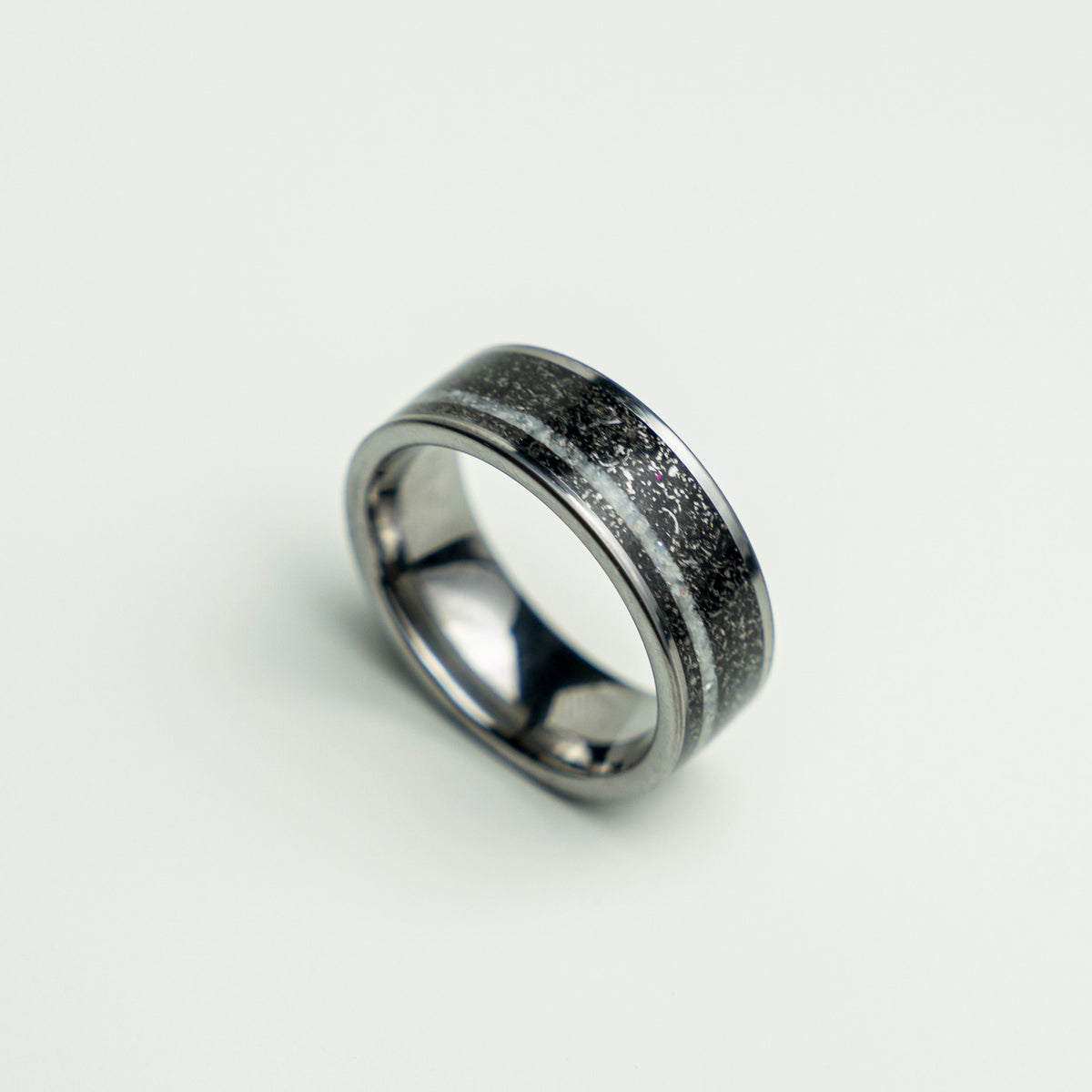 Crushed Pearl Band Ring, Meteorite ring, Black Hammered wedding Ring, Hammered Brushed  Band, Mens Ring, black meteor ring, faceted Ring,