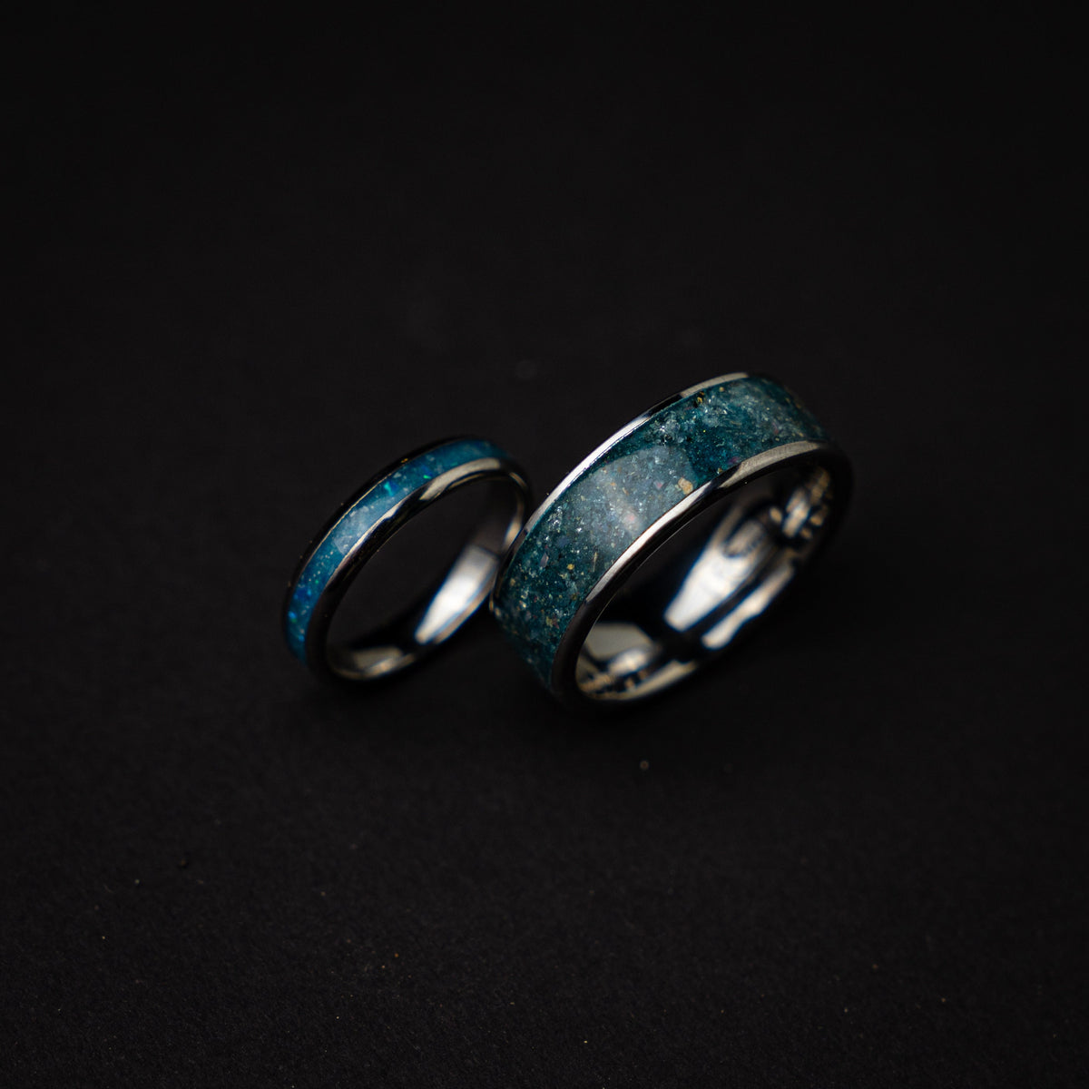 crystal ring set, mens, wedding ring set, aquamarine, matching rings, his and her, couple, ring, dome, comfort fit, polish, gender neutrale - Decazi