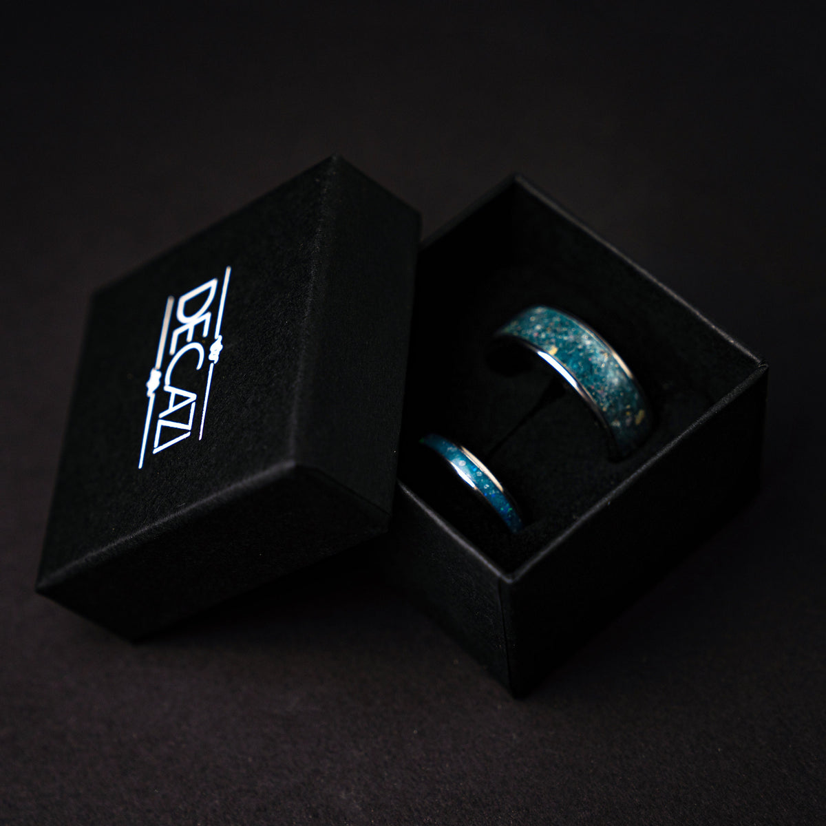 crystal ring set, mens, wedding ring set, aquamarine, matching rings, his and her, couple, ring, dome, comfort fit, polish, gender neutrale - Decazi