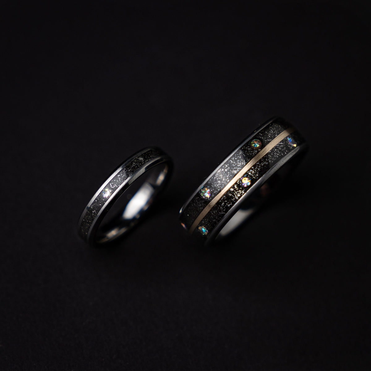 wedding ring set, Meteorite, cubic zirconia, couples rings, custom, matching, best friend, men, cool, promise, mens wedding band, ring - Decazi