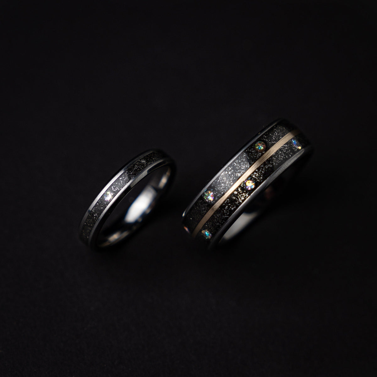 wedding ring set, Meteorite, cubic zirconia, couples rings, custom, matching, best friend, men, cool, promise, mens wedding band, ring - Decazi