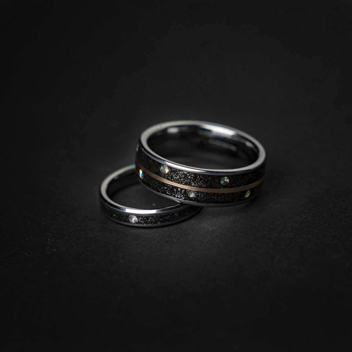 wedding ring set, Meteorite, cubic zirconia, couples rings, custom, matching, best friend, men, cool, promise, mens wedding band, ring - Decazi