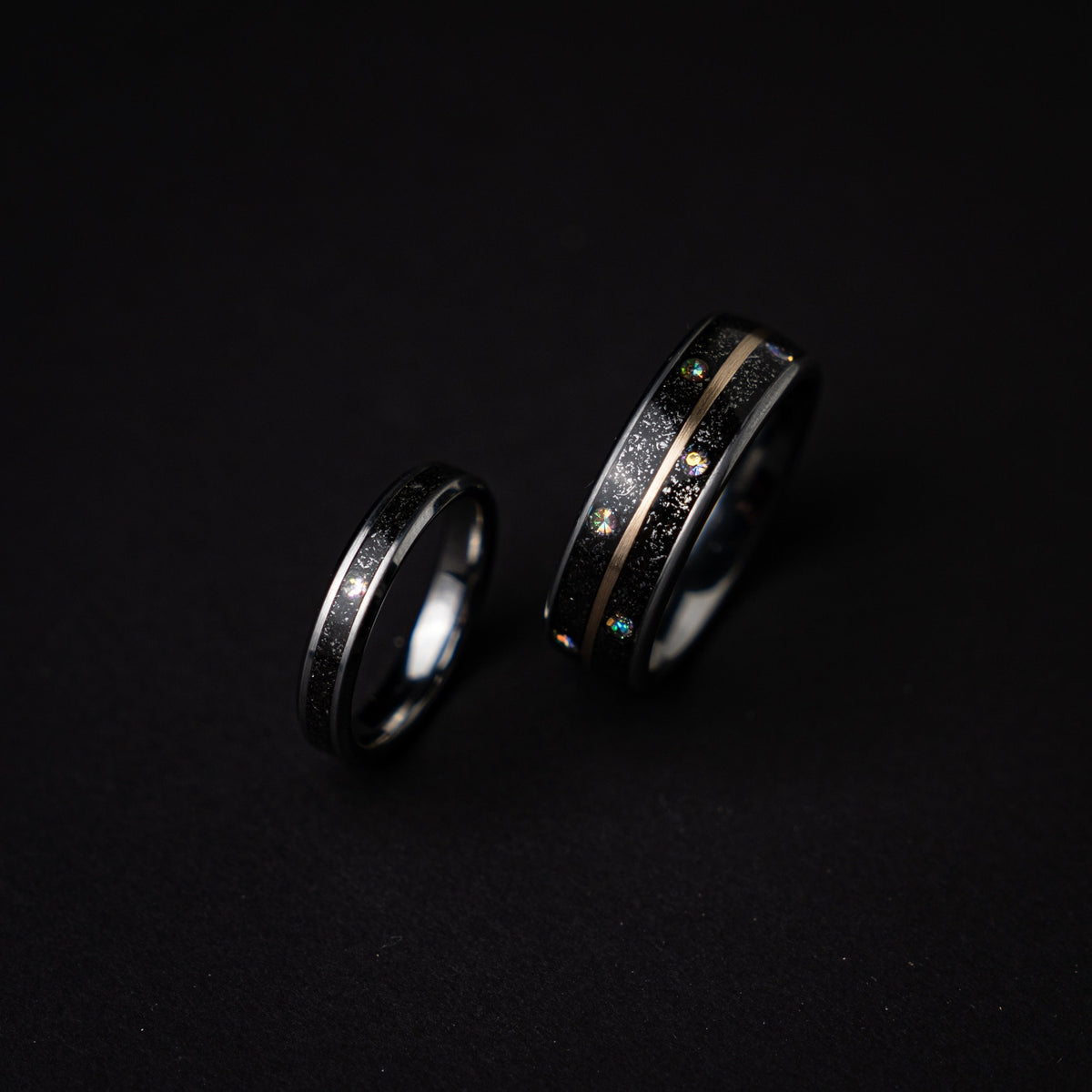 wedding ring set, Meteorite, cubic zirconia, couples rings, custom, matching, best friend, men, cool, promise, mens wedding band, ring - Decazi
