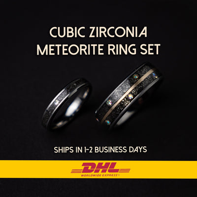 wedding ring set, Meteorite, cubic zirconia, couples rings, custom, matching, best friend, men, cool, promise, mens wedding band, ring - Decazi