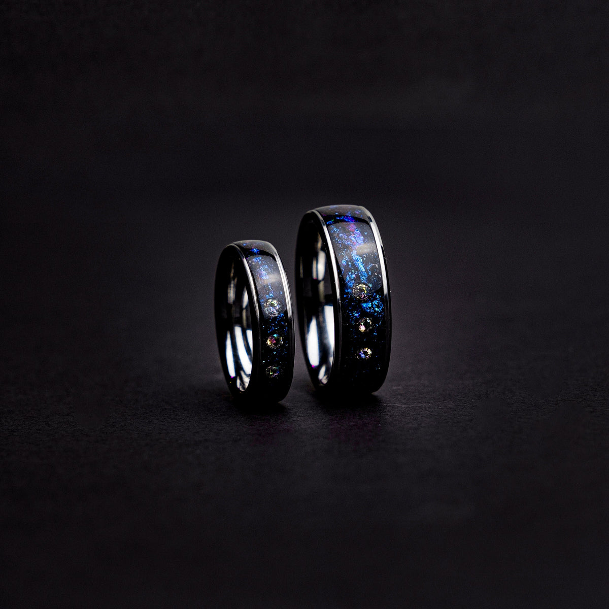 couple ring set, alexandrite wedding ring set, crystal ring set, Blue galaxy, Cubic zirkionia, couples, friendship, engagement, His and hers - Decazi