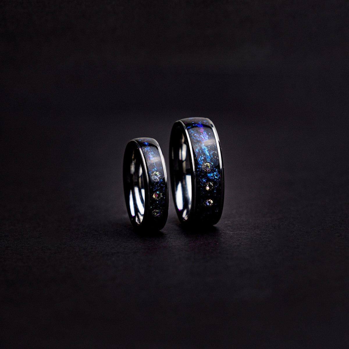 couple ring set, alexandrite wedding ring set, crystal ring set, Blue galaxy, Cubic zirkionia, couples, friendship, engagement, His and hers - Decazi