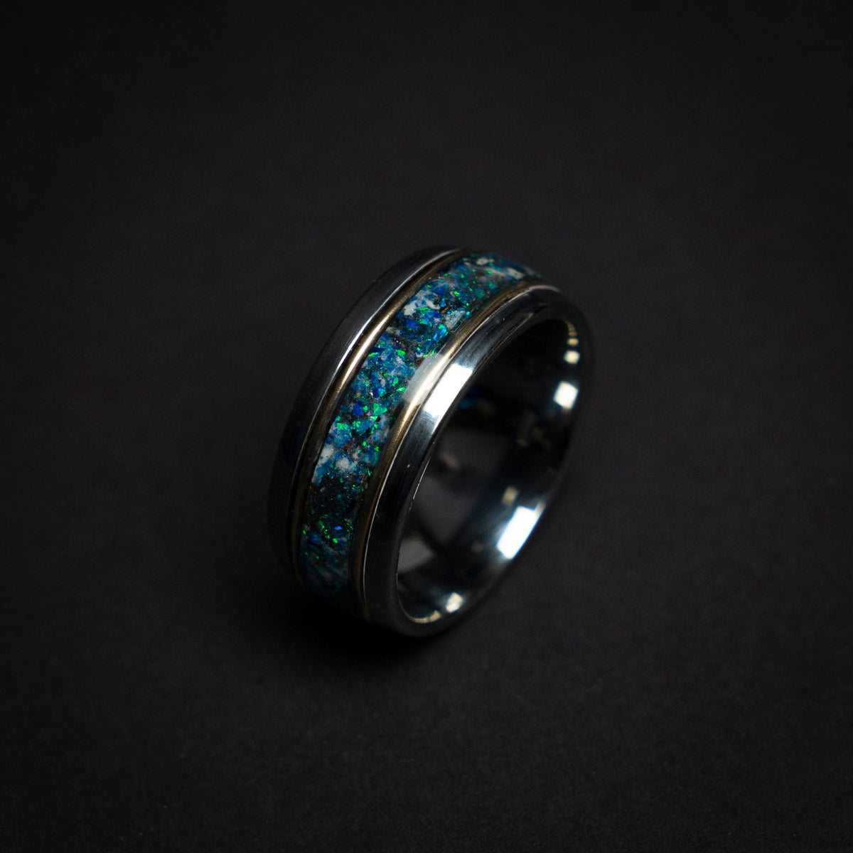 mens wedding band, mens ring, meteorite ring, mens wedding ring, mens engagement ring, meteorite ring men, 10mm ring, blue opal ring.