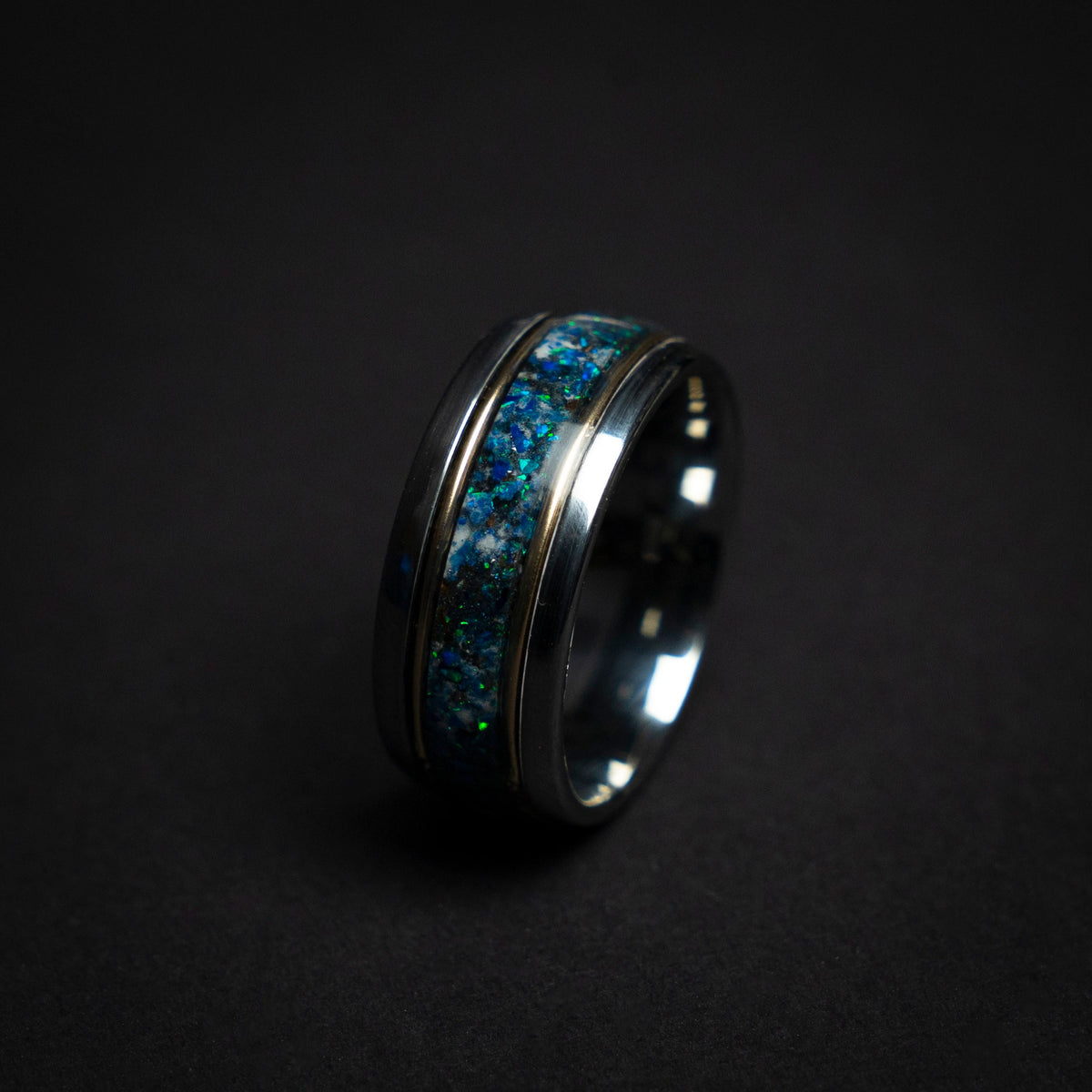 mens wedding band, mens ring, meteorite ring, mens wedding ring, mens engagement ring, meteorite ring men, 10mm ring, blue opal ring.