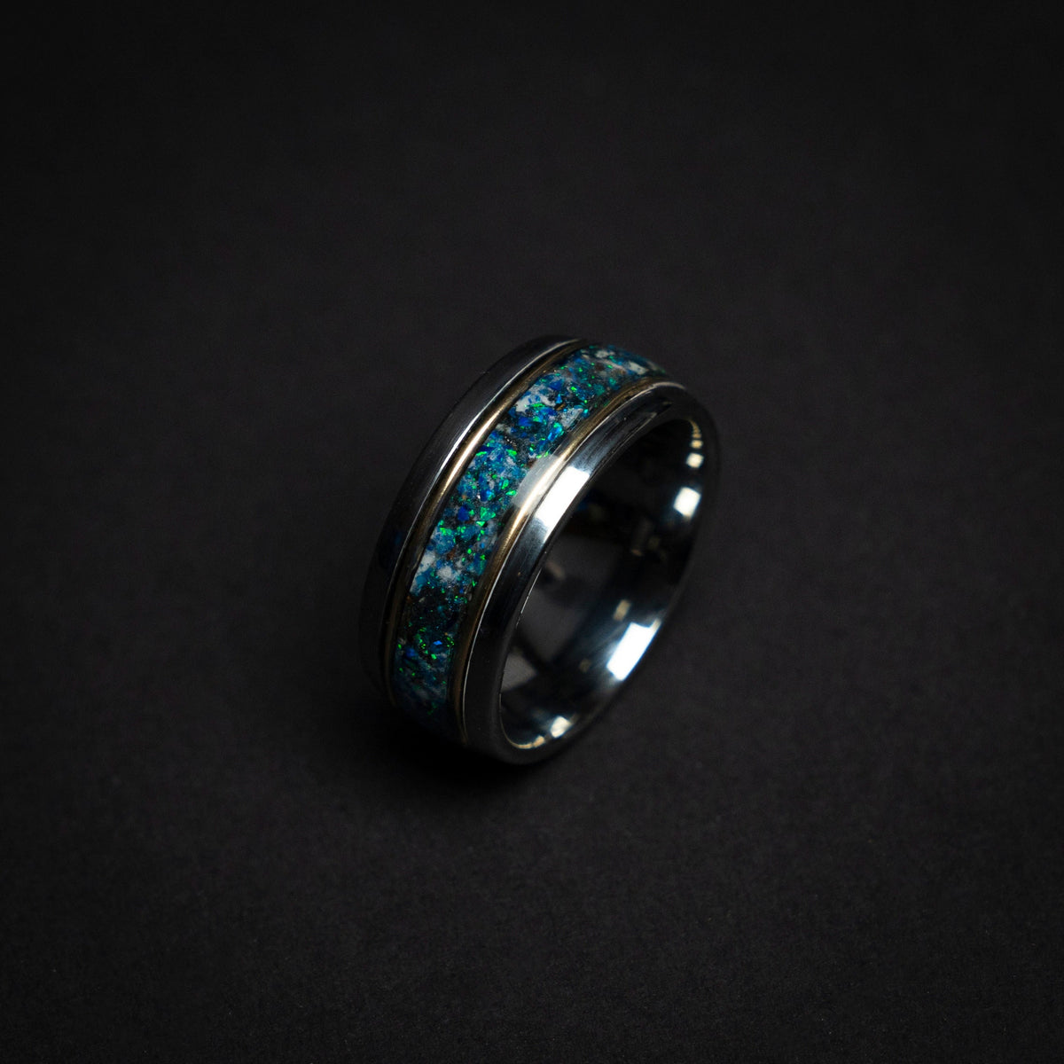 mens wedding band, mens ring, meteorite ring, mens wedding ring, mens engagement ring, meteorite ring men, 10mm ring, blue opal ring.