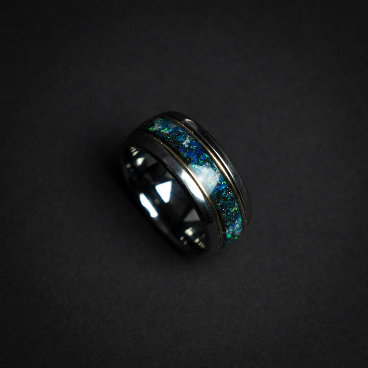 mens wedding band, mens ring, meteorite ring, mens wedding ring, mens engagement ring, meteorite ring men, 10mm ring, blue opal ring.