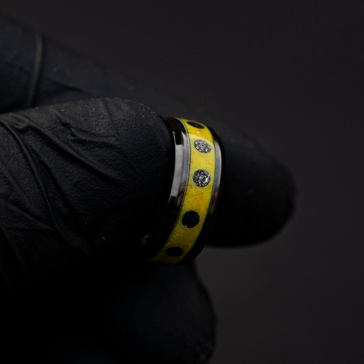 Black ceramic ring, glow in the dark ring, yellow ring, mens wedding band, male engagement ring, mens ring | Decazi