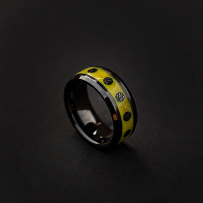 Black ceramic ring, glow in the dark ring, yellow ring, mens wedding band, male engagement ring, mens ring | Decazi