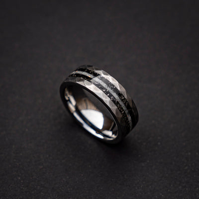 Mens moonstone engagement Tungsten ring with Meteorite shavings  | Decazi