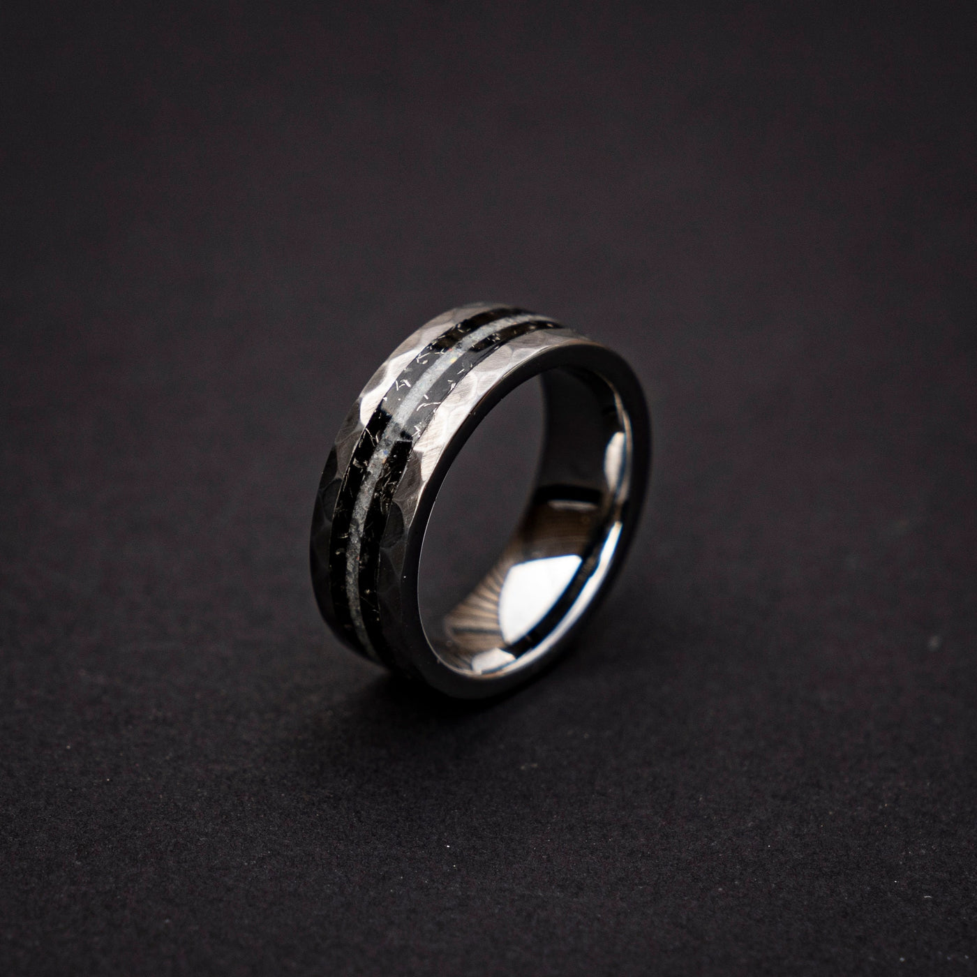 Mens moonstone engagement Tungsten ring with Meteorite shavings  | Decazi