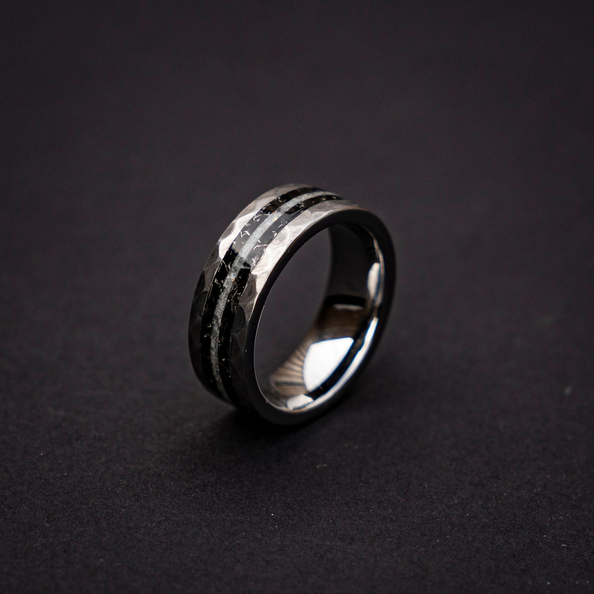 Tungsten Carbide Ring, Meteorite Ring, Hammered Tungsten Wedding Ring Band, Faceted Wedding Ring, Moonstone/Promise Ring, Unique Men Gift