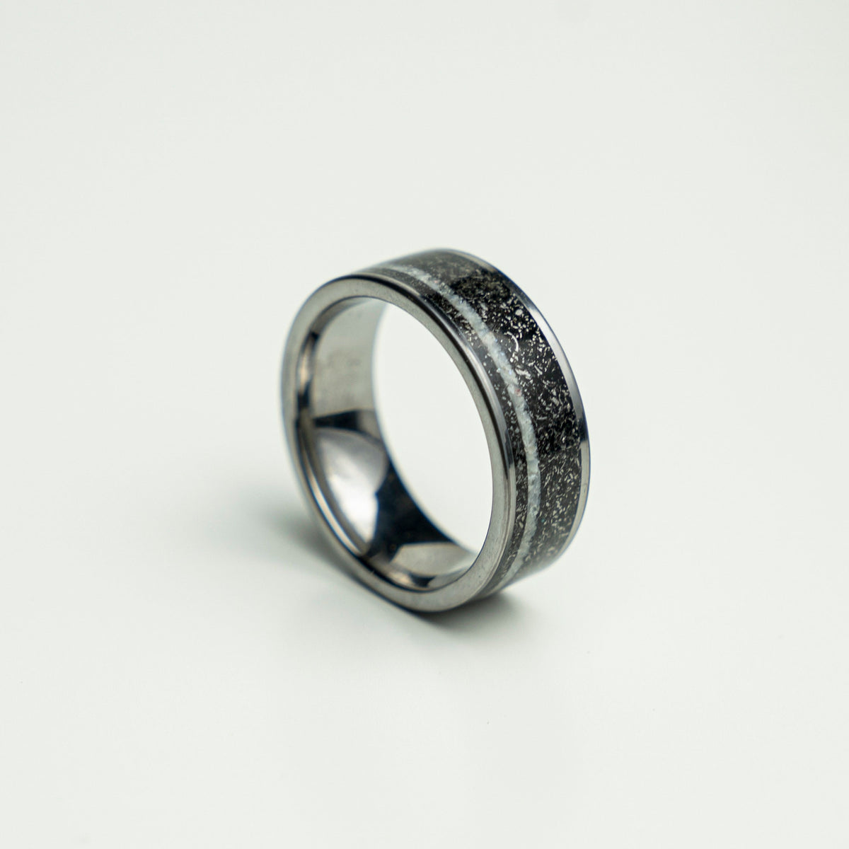 Crushed Pearl Band Ring, Meteorite ring, Black Hammered wedding Ring, Hammered Brushed  Band, Mens Ring, black meteor ring, faceted Ring,