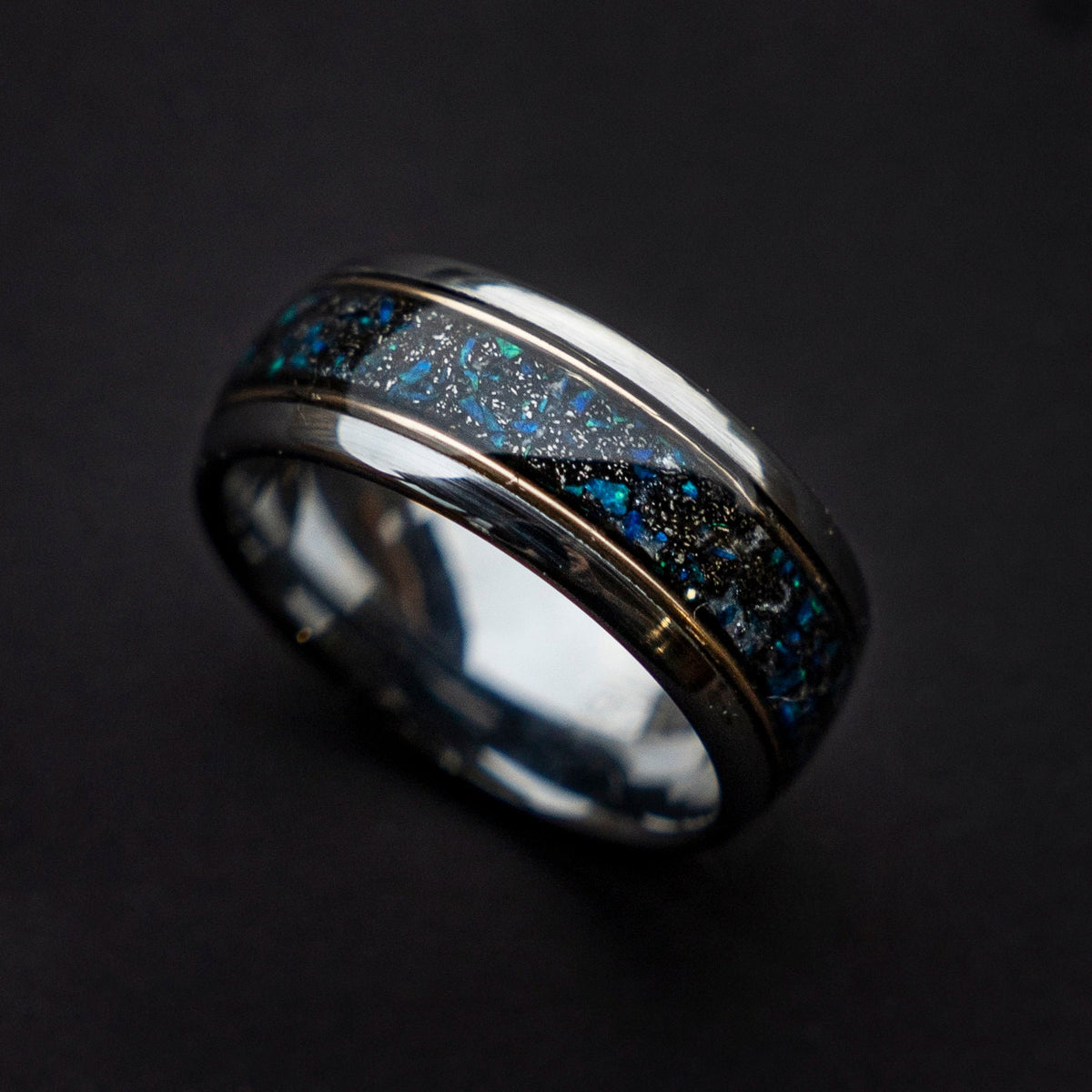 mens wedding band, mens ring, meteorite ring, mens wedding ring, mens engagement ring, meteorite ring men, 10mm ring, blue opal ring.