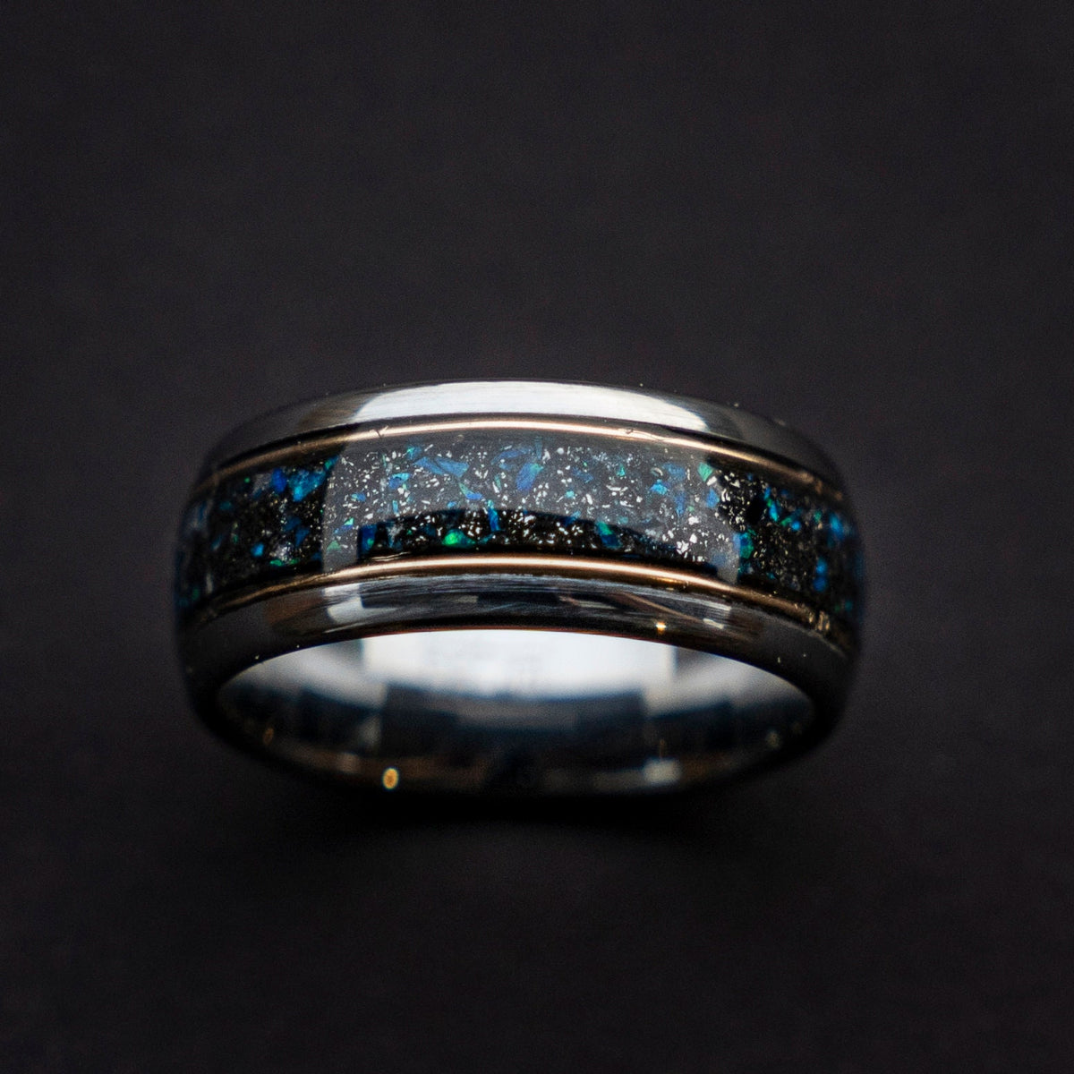 mens wedding band, mens ring, meteorite ring, mens wedding ring, mens engagement ring, meteorite ring men, 10mm ring, blue opal ring.