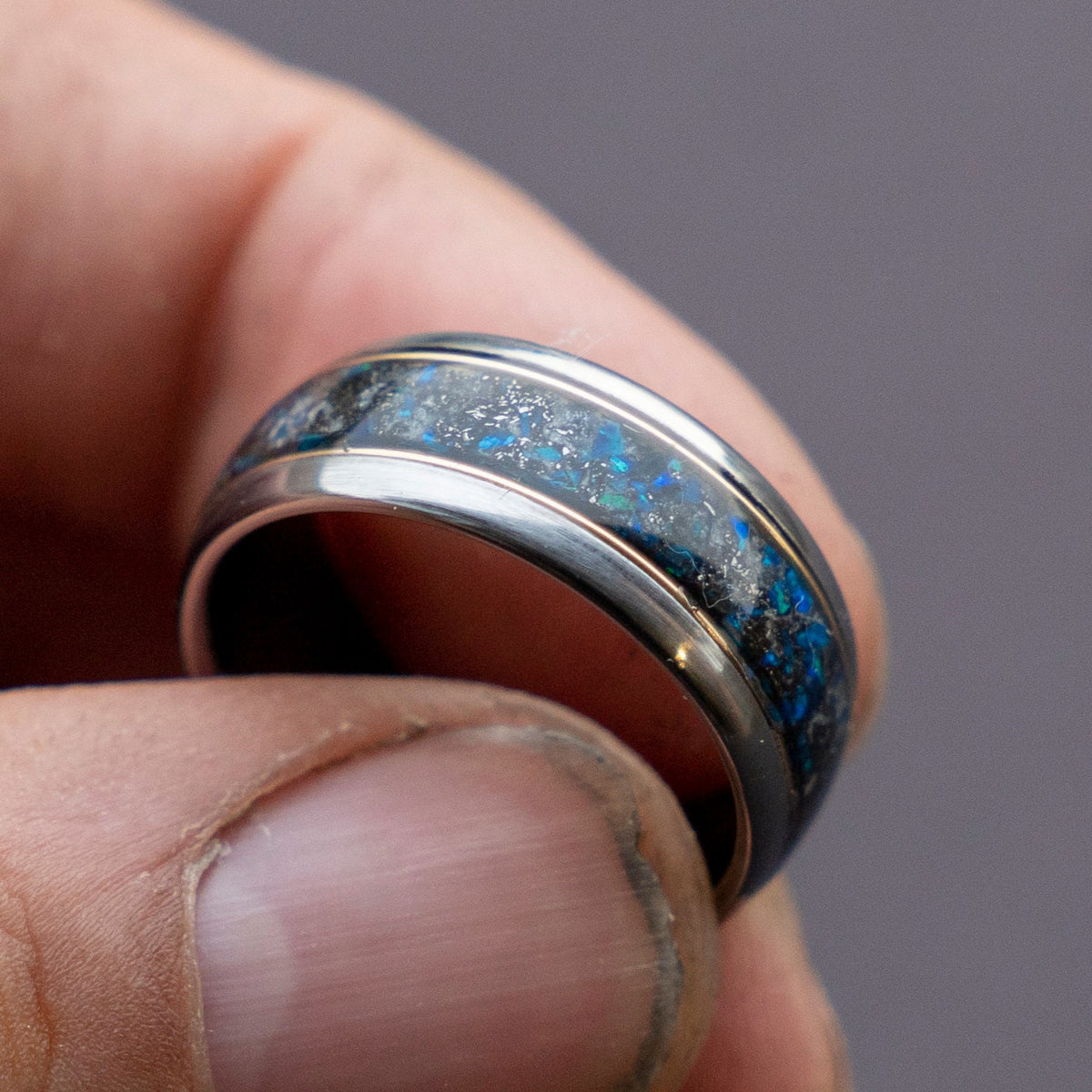 mens wedding band, mens ring, meteorite ring, mens wedding ring, mens engagement ring, meteorite ring men, 10mm ring, blue opal ring.
