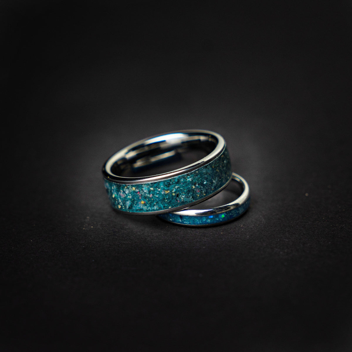 crystal ring set, mens, wedding ring set, aquamarine, matching rings, his and her, couple, ring, dome, comfort fit, polish, gender neutrale - Decazi