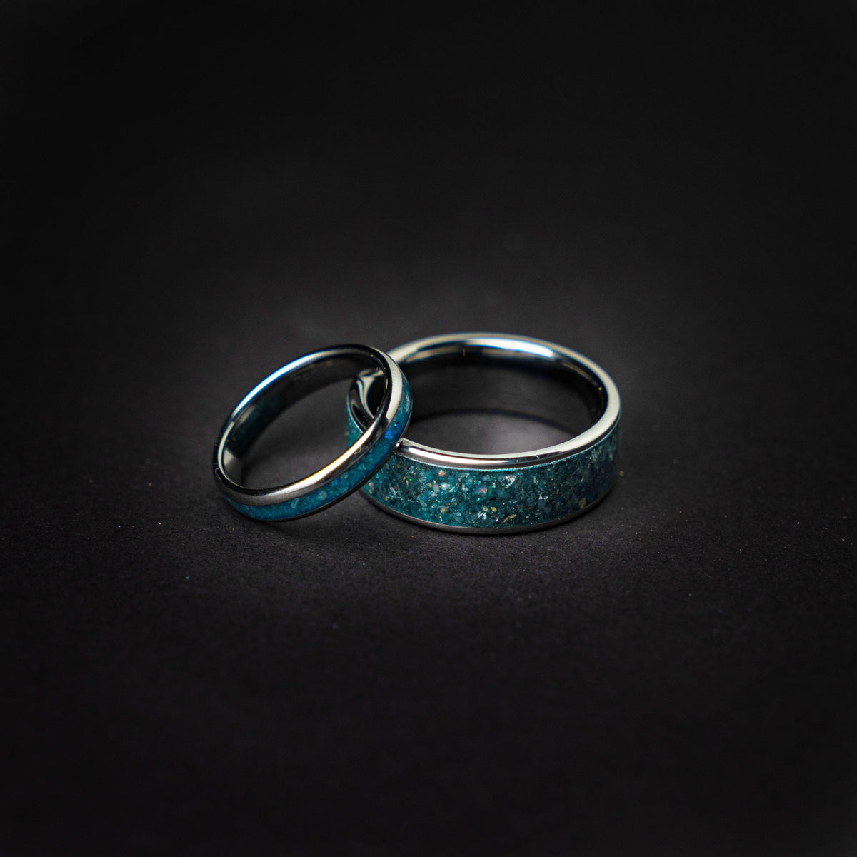 crystal ring set, mens, wedding ring set, aquamarine, matching rings, his and her, couple, ring, dome, comfort fit, polish, gender neutrale - Decazi