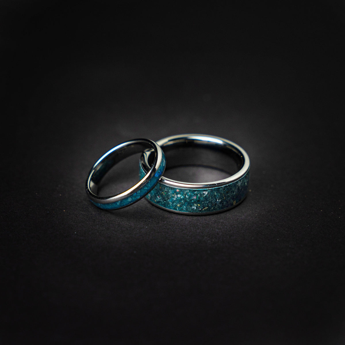 crystal ring set, mens, wedding ring set, aquamarine, matching rings, his and her, couple, ring, dome, comfort fit, polish, gender neutrale - Decazi