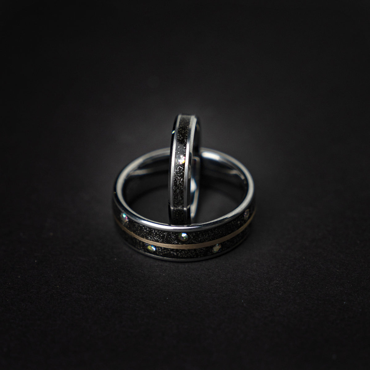 wedding ring set, Meteorite, cubic zirconia, couples rings, custom, matching, best friend, men, cool, promise, mens wedding band, ring - Decazi