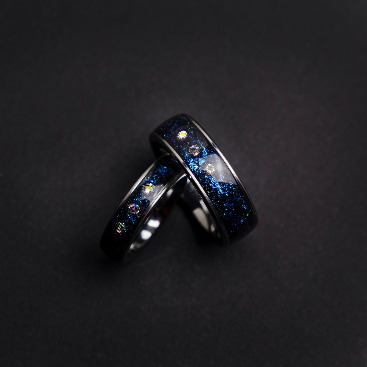 couple ring set, alexandrite wedding ring set, crystal ring set, Blue galaxy, Cubic zirkionia, couples, friendship, engagement, His and hers - Decazi