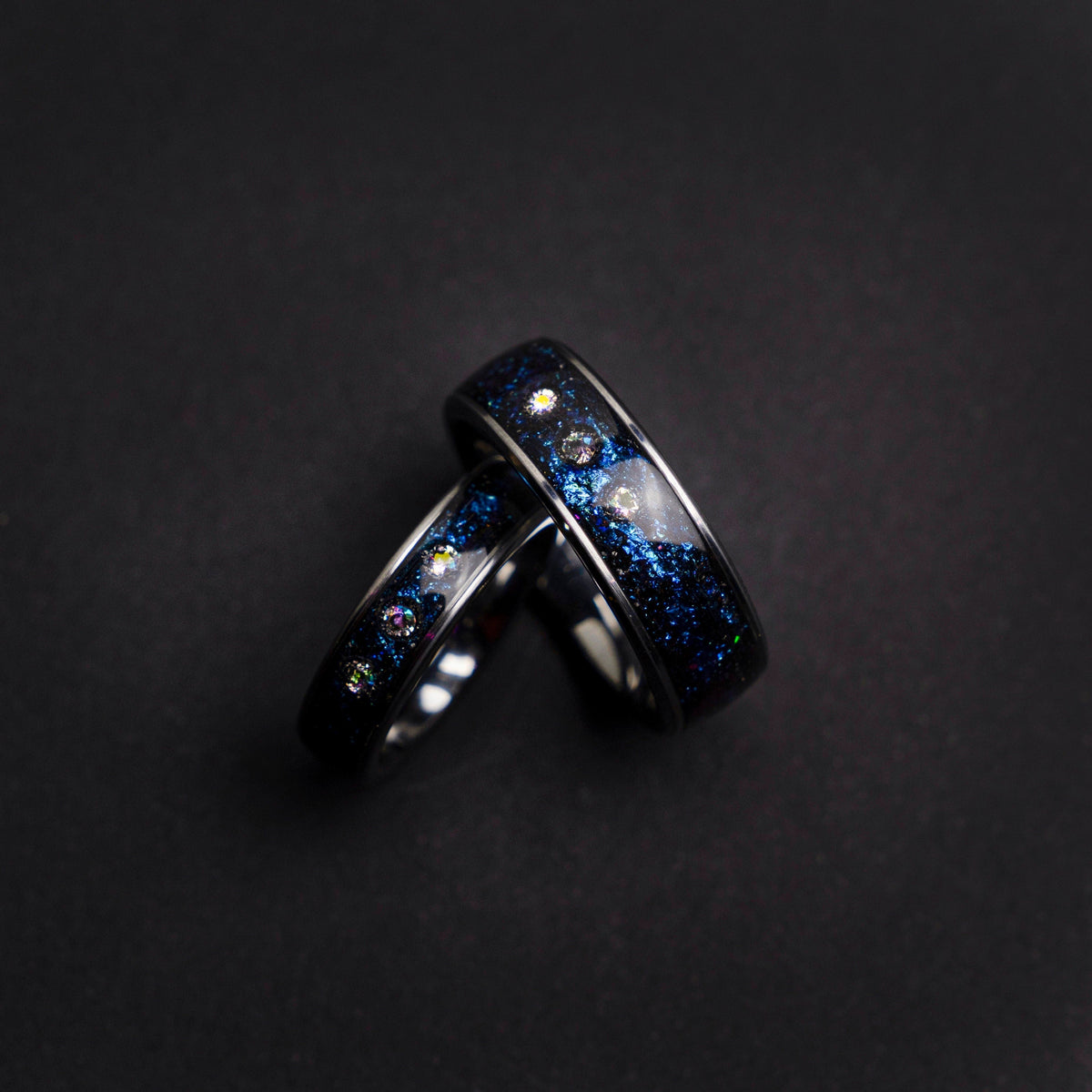 couple ring set, alexandrite wedding ring set, crystal ring set, Blue galaxy, Cubic zirkionia, couples, friendship, engagement, His and hers - Decazi