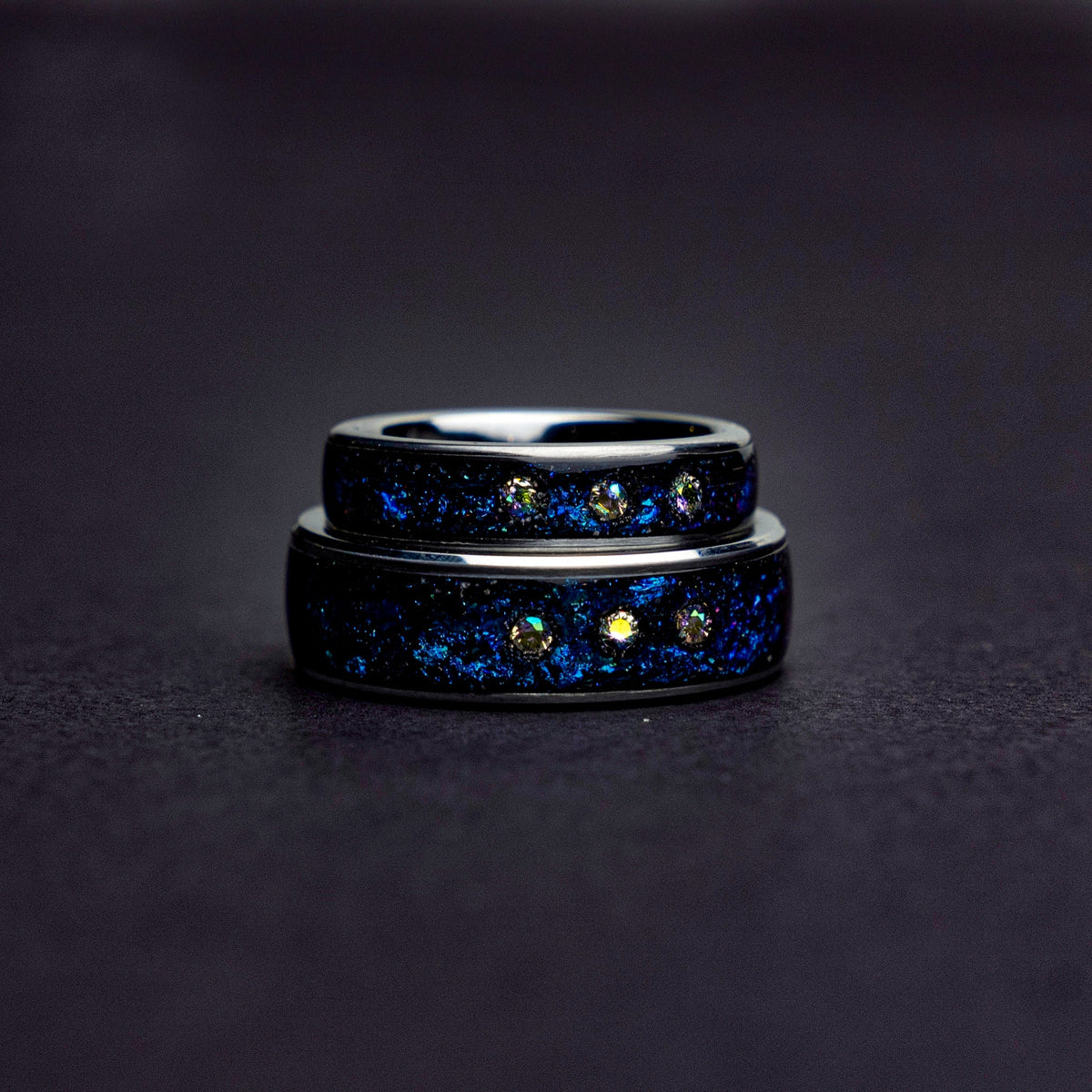 couple ring set, alexandrite wedding ring set, crystal ring set, Blue galaxy, Cubic zirkionia, couples, friendship, engagement, His and hers - Decazi