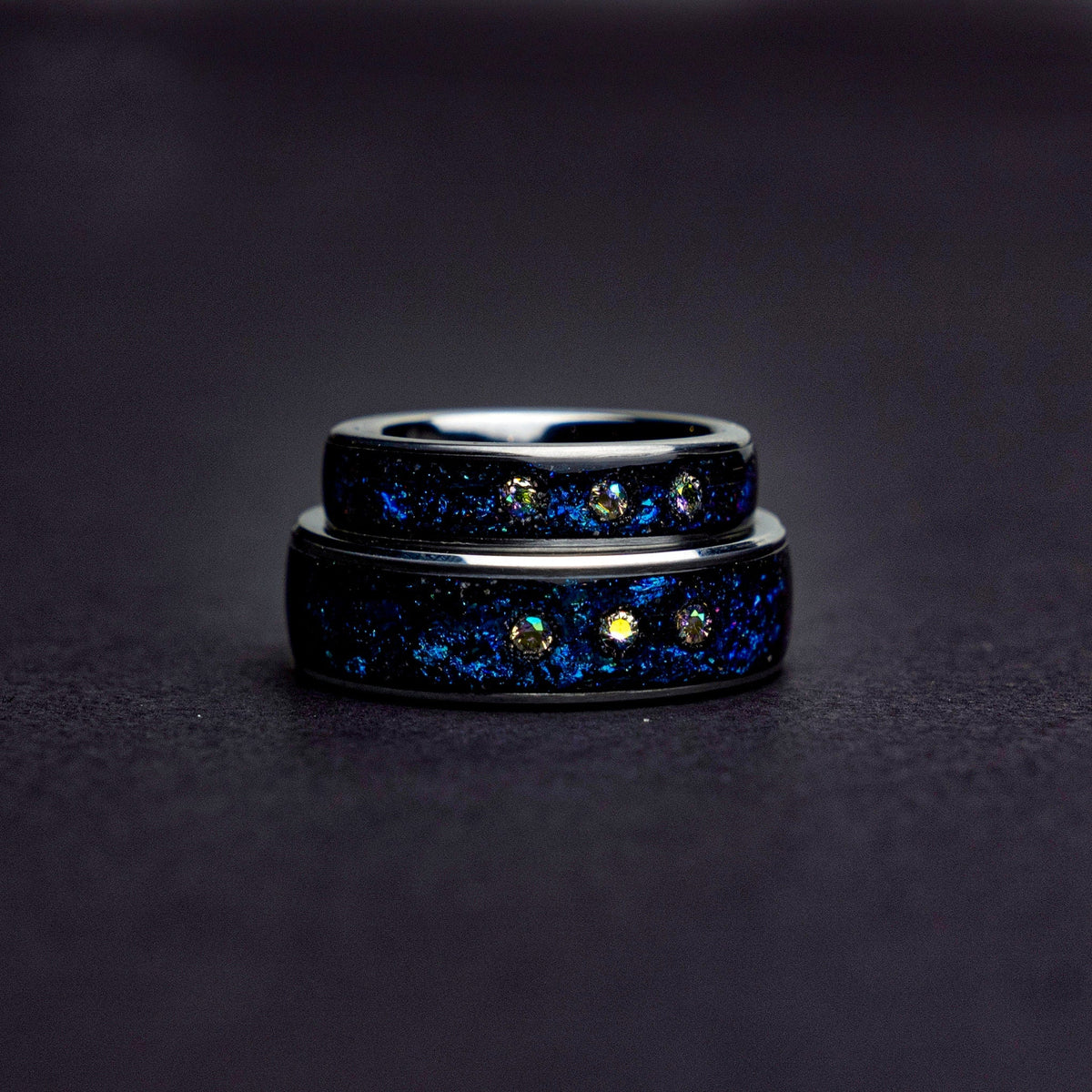 couple ring set, alexandrite wedding ring set, crystal ring set, Blue galaxy, Cubic zirkionia, couples, friendship, engagement, His and hers - Decazi