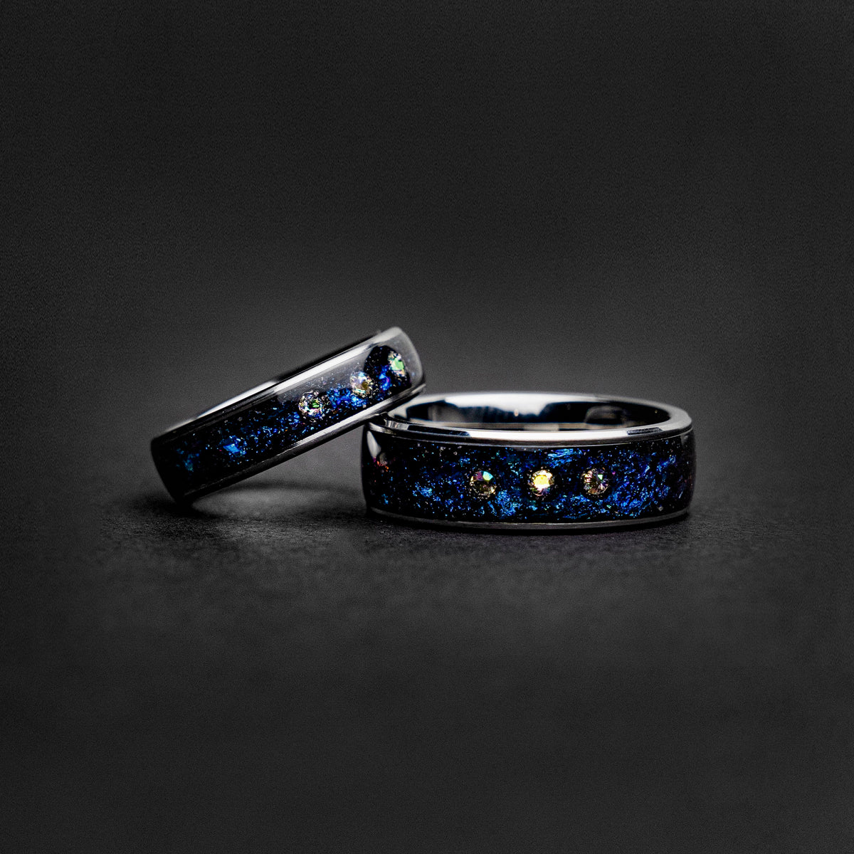 couple ring set, alexandrite wedding ring set, crystal ring set, Blue galaxy, Cubic zirkionia, couples, friendship, engagement, His and hers - Decazi