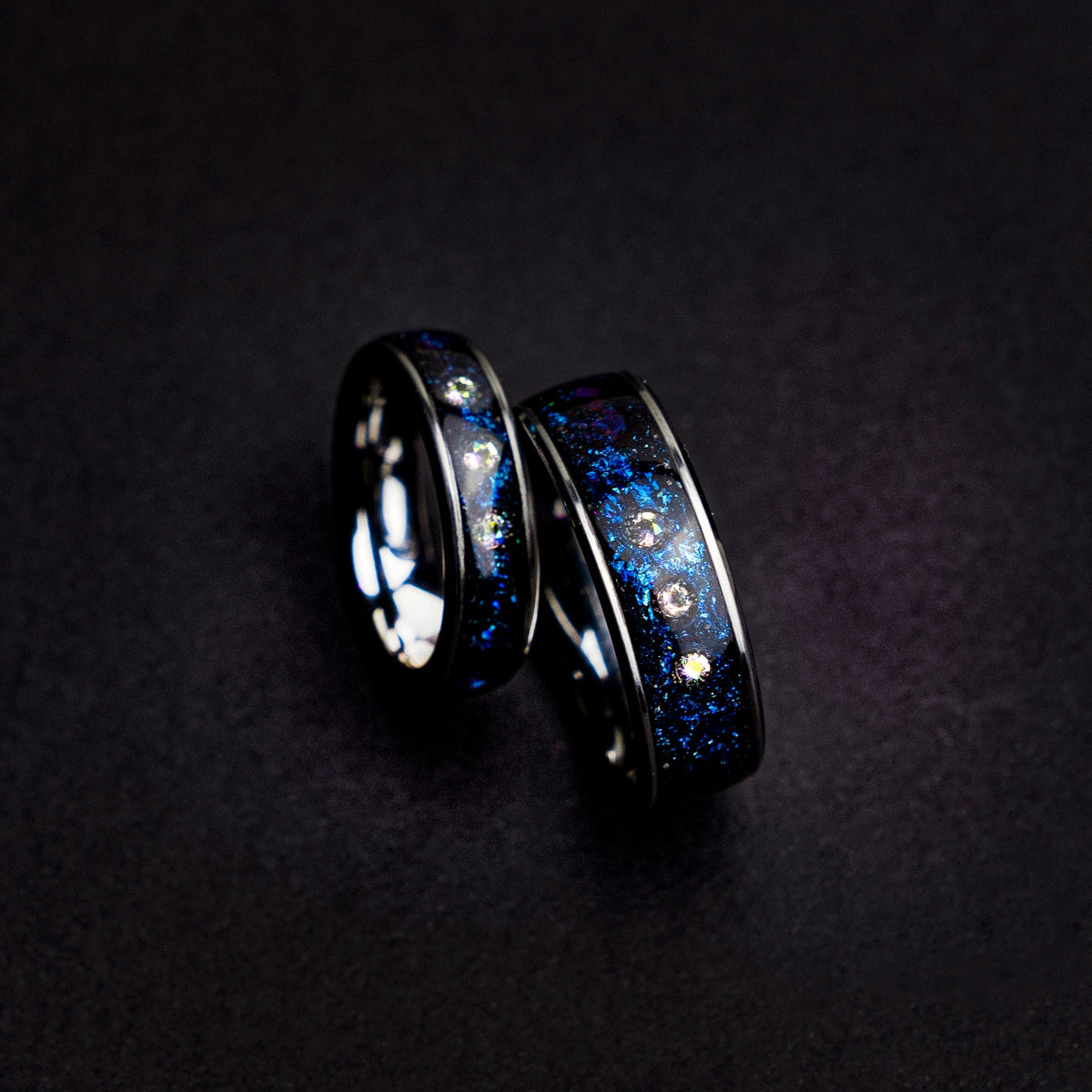 couple ring set, alexandrite wedding ring set, crystal ring set, Blue galaxy, Cubic zirkionia, couples, friendship, engagement, His and hers - Decazi