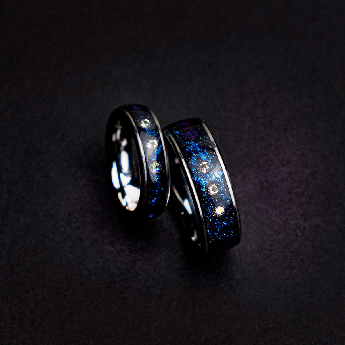 couple ring set, alexandrite wedding ring set, crystal ring set, Blue galaxy, Cubic zirkionia, couples, friendship, engagement, His and hers - Decazi